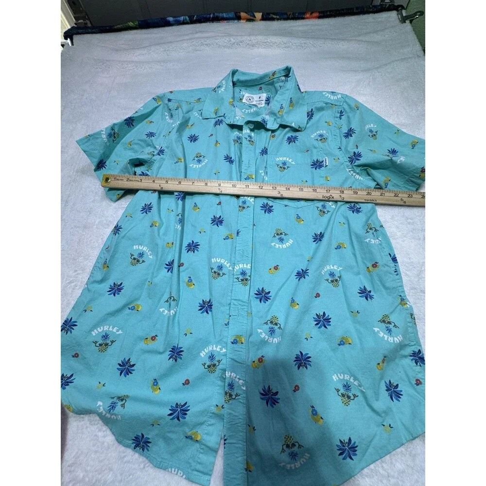 Hurley Men's Teal Party Hawaiian Short Sleeve Button Up Shirt‎ M Bright AOP